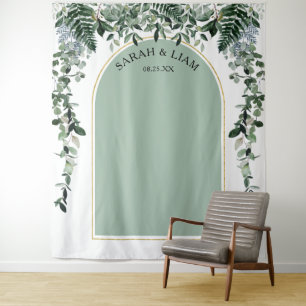 Sage Green Modern arch Greenery wedding backdrop Tapestry
