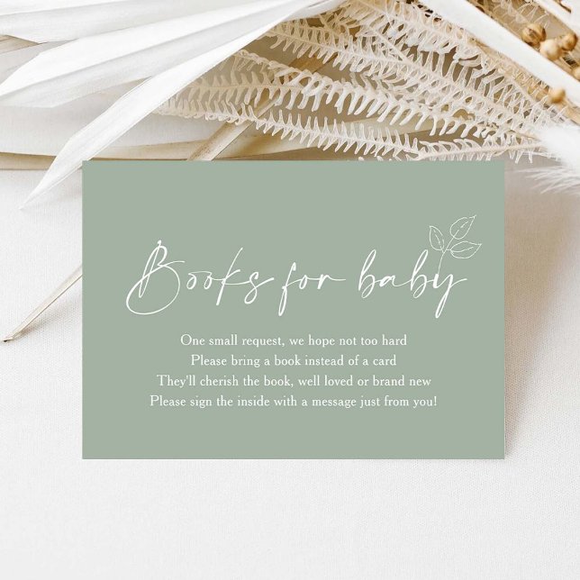 Sage Green Modern Baby Shower Books For Baby  Enclosure Card (Creator Uploaded)