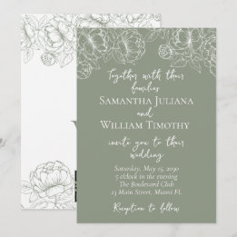 Sage Green Modern Boho Floral Minimalist Wedding Invitation