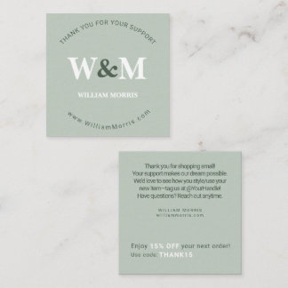 Sage Green Modern Botanical Branded Company Thanks Square Business Card