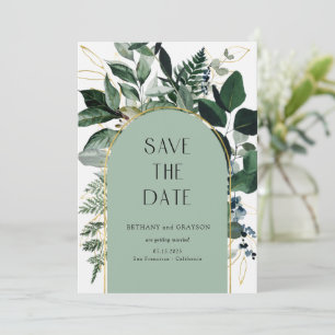 Sage Green, Modern Botanical Greenery QR code Save The Date