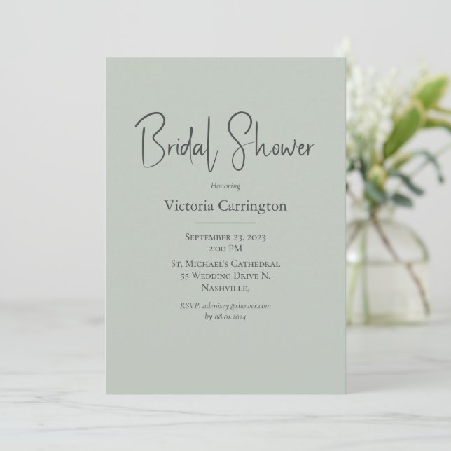 Sage Green Modern Bridal Shower Invitation (Standing Front)