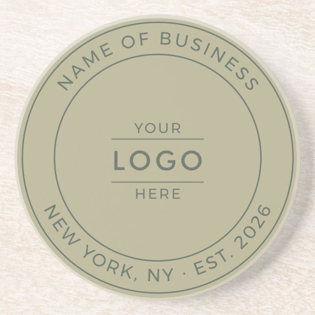 Sage Green Modern Business Logo Established Year Coaster (Front)