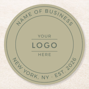 Sage Green Modern Business Logo Established Year Round Paper Coaster