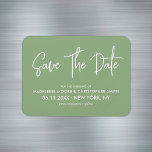 Sage Green Modern Calligraphy Save The Date Magnet<br><div class="desc">Modern calligraphy save the date fridge magnet in sage green colour. Design with a simple minimalist text-only look.</div>