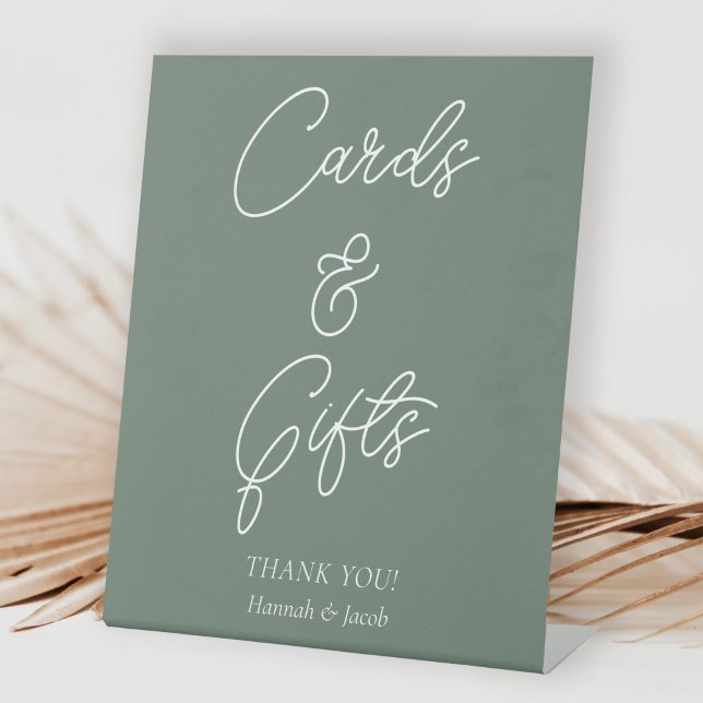 Sage Green Modern Cards and Gifts Wedding Pedestal Sign (Creator Uploaded)