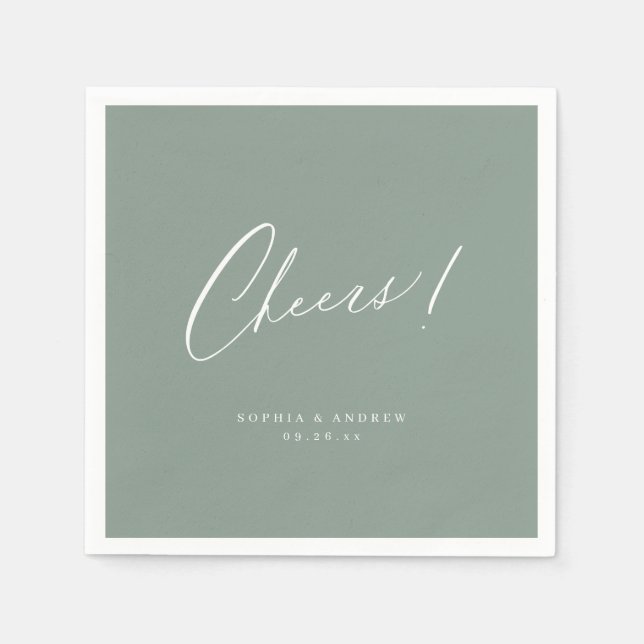 Sage Green modern cheers script minimalist wedding Napkin (Front)