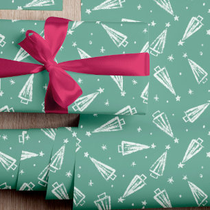 Sage Green Modern Christmas Tree Pattern Wrapping Paper