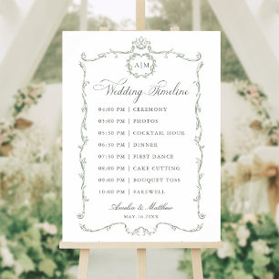 Sage Green Modern Classic French Wedding Timeline Poster