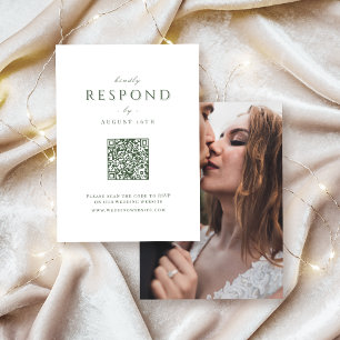 Sage Green Modern Classy Luxury QR code Wedding RSVP Card