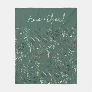 Sage green modern elegant botanical rustic family fleece blanket
