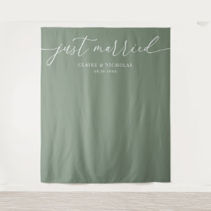Sage Green Modern Elegant Just Married Wedding Tapestry