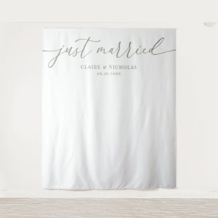 Sage Green Modern Elegant Just Married Wedding Tapestry