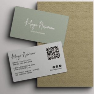 SAGE GREEN Modern Elegant Minimal QR Code Creative Business Card