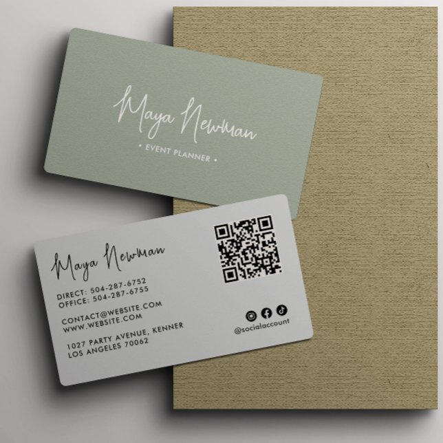 SAGE GREEN Modern Elegant Minimal QR Code Creative Business Card (Creator Uploaded)