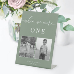 Sage Green Modern Elegant Wedding Age Table Number Pedestal Sign