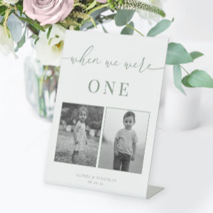 Sage Green Modern Elegant Wedding Age Table Number Pedestal Sign
