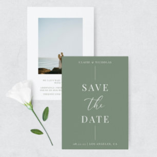 Sage Green Modern Elegant Wedding Bold Text&Photo Save The Date