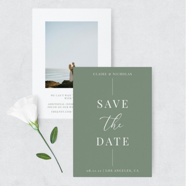 Sage Green Modern Elegant Wedding Bold Text&Photo Save The Date (Creator Uploaded)