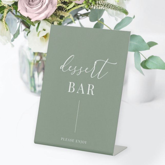 Sage Green Modern Elegant Wedding Dessert Bar Pedestal Sign (Creator Uploaded)