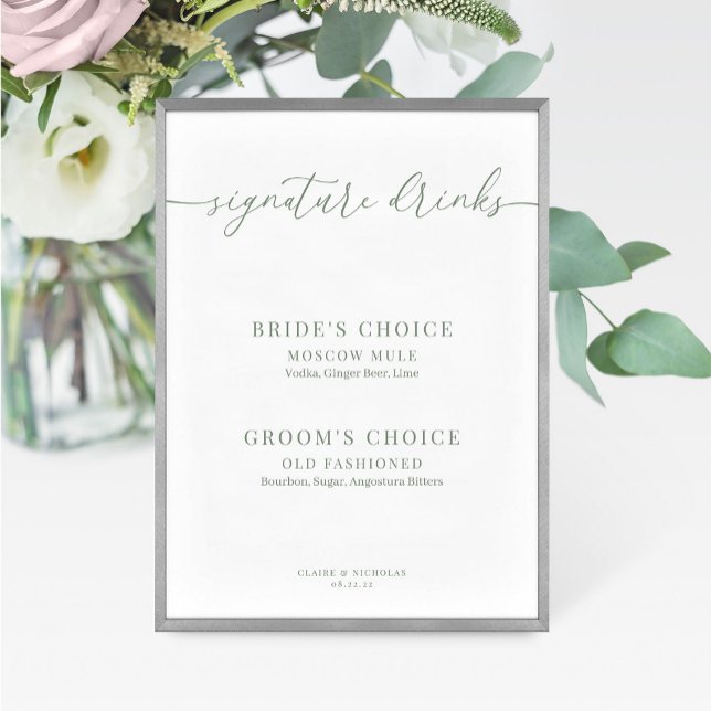 Sage Green Modern Elegant Wedding Drinks Sign (Creator Uploaded)