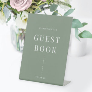 Sage Green Modern Elegant Wedding Guestbook Pedestal Sign