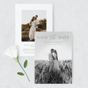 Sage Green Modern Elegant Wedding Photo Save The Date