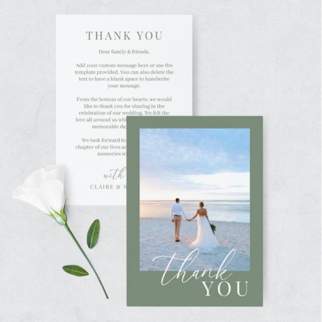 Sage Green Modern Elegant Wedding Photo Thank You (Creator Uploaded)