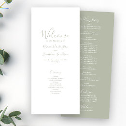 Sage Green Modern Elegant Wedding Program Card