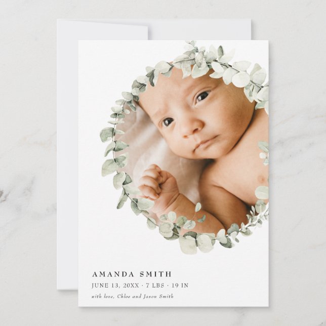 Sage Green Modern Eucalyptus Greenery Boho Photo  Invitation (Front)