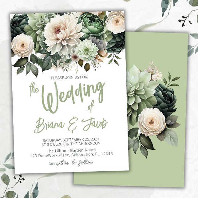 Sage Green Modern Floral Wedding Invitation (Creator Uploaded)