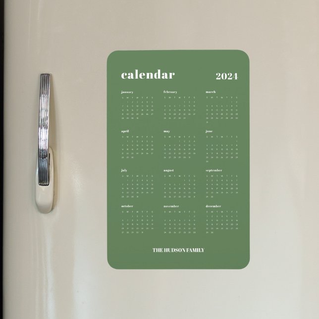 Sage Green Modern Full Year 2024 Calendar Magnet (Creator Uploaded)