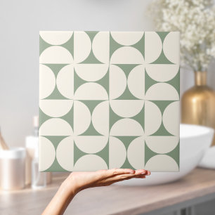 Sage Green Modern Geometric Semi circles Tile