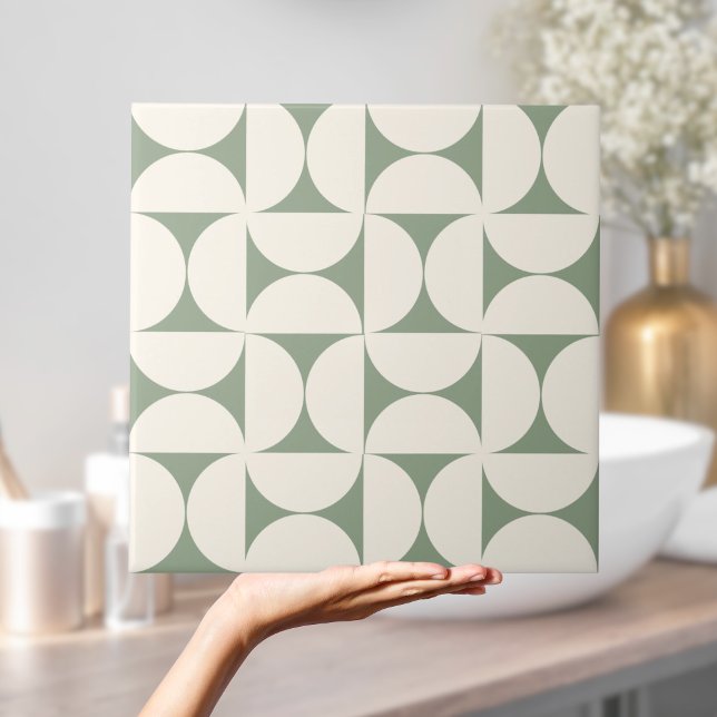 Sage Green Modern Geometric Semi circles Tile (Sage Green Modern Geometric Semi circles Tile
)