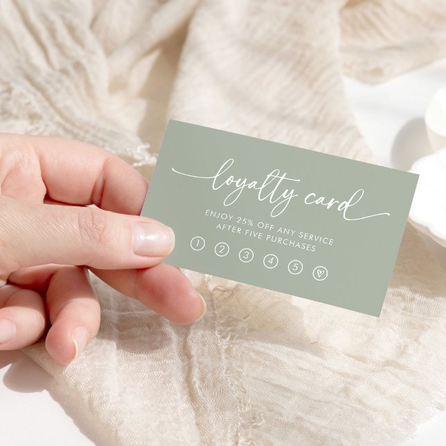 Sage Green | Modern Handwritten Script Loyalty Card (Creator Uploaded)