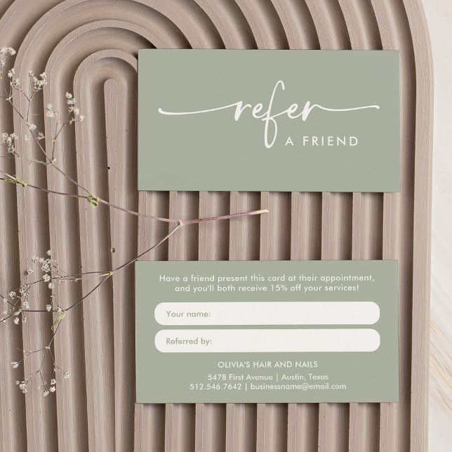Sage Green Modern Handwritten Script Referral Card (Creator Uploaded)