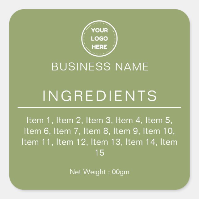 Sage Green Modern Logo List of Ingredients Label (Front)