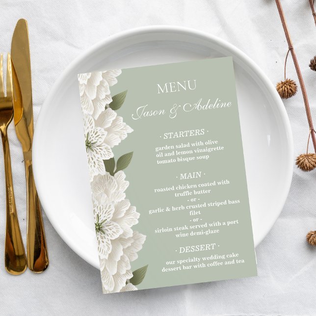 Sage Green Modern  Luxury Elegant Wedding Menu (Creator Uploaded)