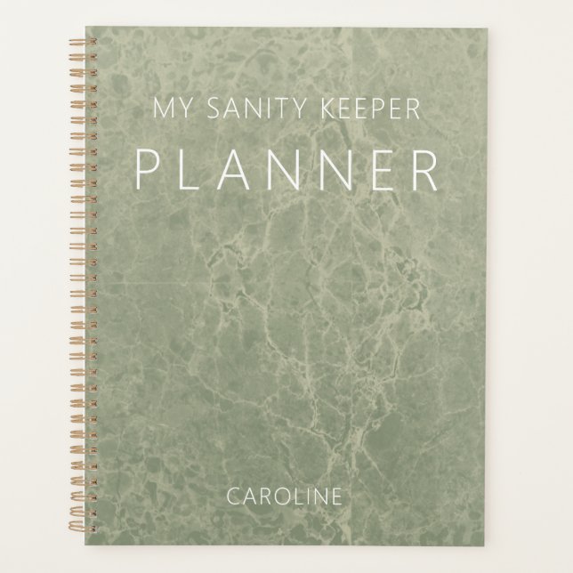 Sage Green Modern Marble Planner (Front)