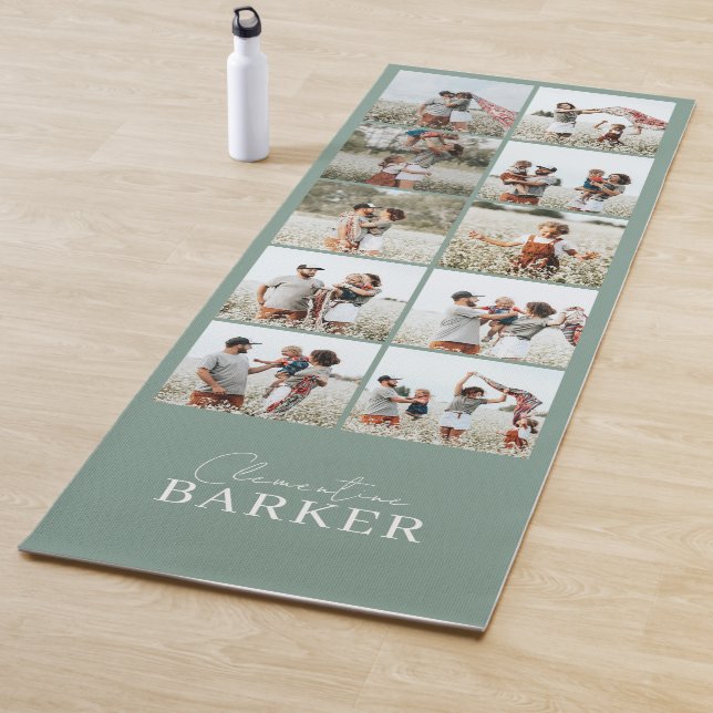 Sage green modern minimal elegant photo collage yoga mat (In Situ)