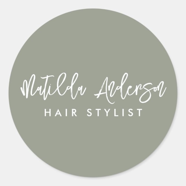 Sage green modern minimal elegant script  classic round sticker (Front)