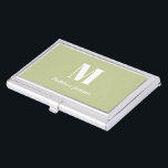 Sage Green Modern Minimal Monogram Initial Business Card Holder<br><div class="desc">Sage Green Modern Minimal Monogram Initial Name Business Card Case with letter and name of choice.</div>