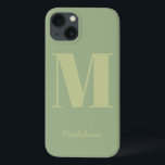 Sage Green Modern Minimal Monogram Initial Name iPhone 13 Case<br><div class="desc">Sage Green Modern Minimal Monogram Initial Purple Grey Name Phone Case</div>