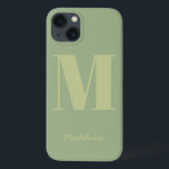 Sage Green Modern Minimal Monogram Initial Name iPhone 13 Case<br><div class="desc">Sage Green Modern Minimal Monogram Initial Purple Grey Name Phone Case</div>