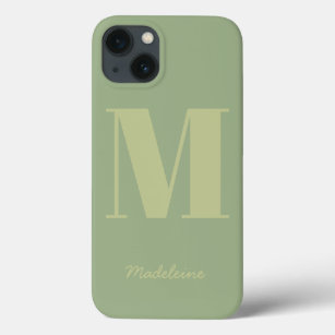 Sage Green Modern Minimal Monogram Initial Name Case-Mate iPhone Case