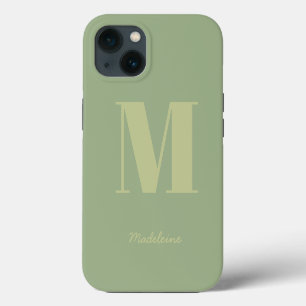 Sage Green Modern Minimal Monogram Initial Name iPhone 13 Case