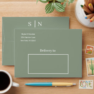 Sage Green Modern Minimal Wedding Envelope