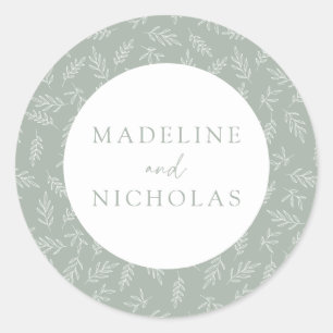 Sage Green Modern Minimalist Botanical Wedding Classic Round Sticker