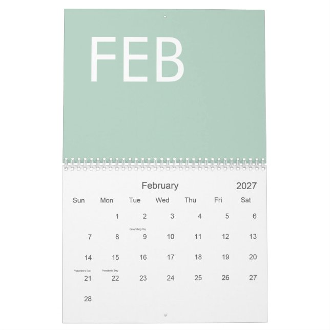 Sage Green Modern Minimalist Calendar (Feb 2027)