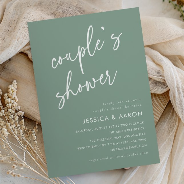Sage Green Modern Minimalist Couple's Shower Invitation (Creator Uploaded)